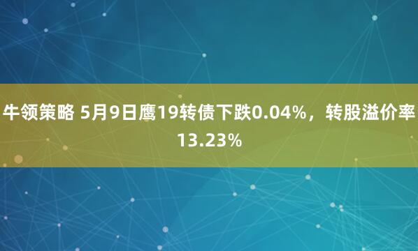 牛领策略 5月9日鹰19转债下跌0.04%，转股溢价率13.23%