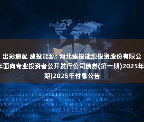 出彩速配 建投能源: 河北建投能源投资股份有限公司2021年面向专业投资者公开发行公司债券(第一期)2025年付息公告